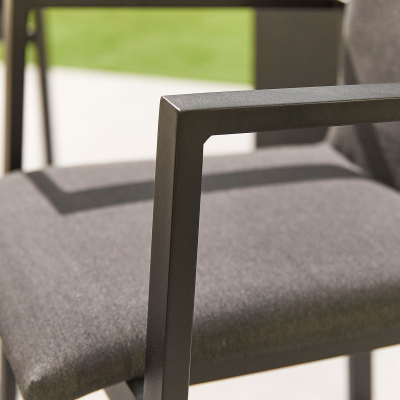 Hugo 4 Seat All Weather Fabric Aluminium Dining Set - Square Table in Charcoal Grey