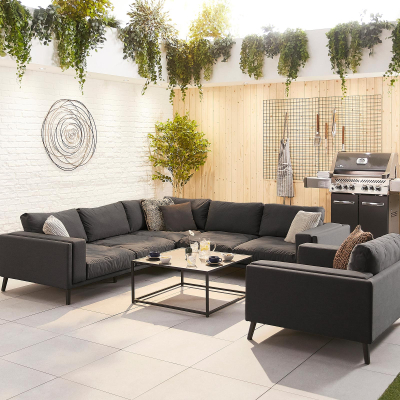 Infinity All Weather Fabric Aluminium Corner Sofa Lounging Set with Square Coffee Table & 1 Armchair in Charcoal Grey