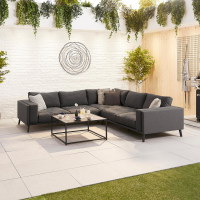 Infinity All Weather Fabric Aluminium Corner Sofa Lounging Set with Square Coffee Table & No Armchairs in Charcoal Grey
