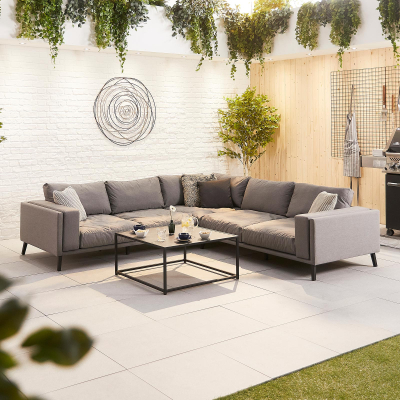 Infinity All Weather Fabric Aluminium Corner Sofa Lounging Set with Square Coffee Table & No Armchairs in Ash Grey