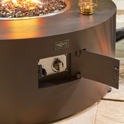 Jupiter Round Aluminium Gas Fire Pit Table in Coffee