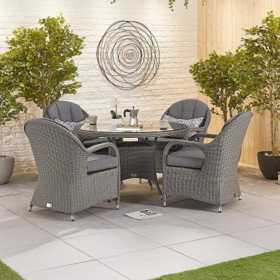 Leeanna 4 Seat Rattan Dining Set - Round Table in Slate Grey