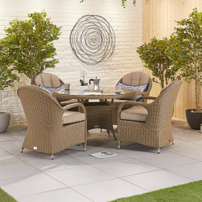 Leeanna 4 Seat Rattan Dining Set - Round Table in Willow