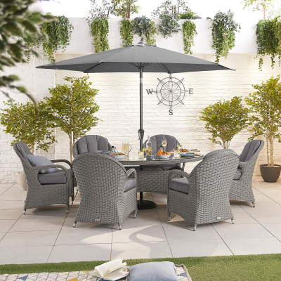Leeanna 6 Seat Rattan Dining Set - Oval Table in Slate Grey