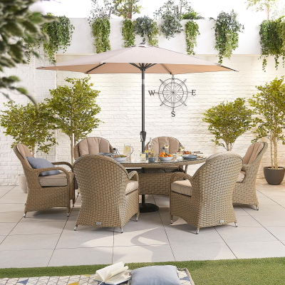Leeanna 6 Seat Rattan Dining Set - Oval Table in Willow