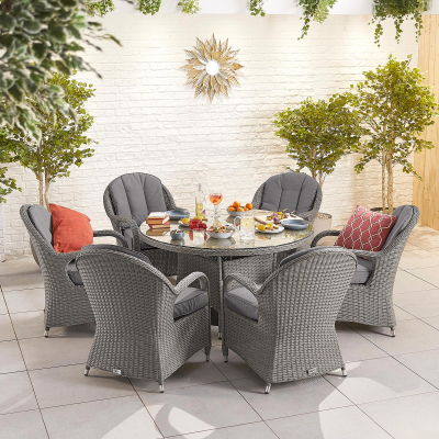 Leeanna 6 Seat Rattan Dining Set - Round Table in Slate Grey