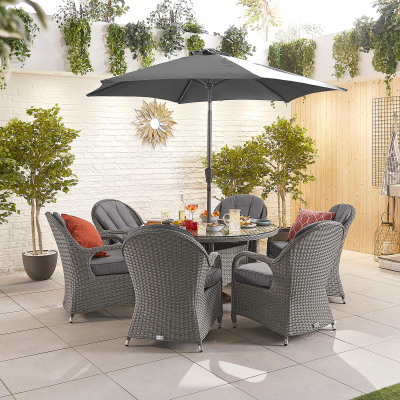 Leeanna 6 Seat Rattan Dining Set - Round Table in Slate Grey