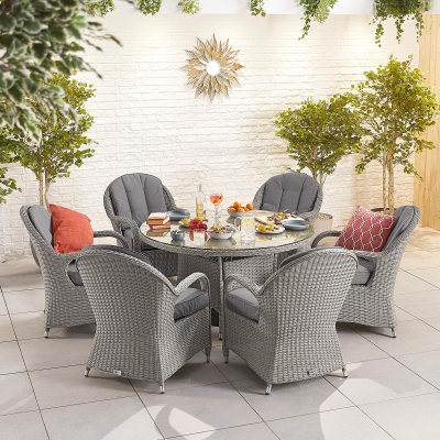 Leeanna 6 Seat Rattan Dining Set - Round Table in White Wash