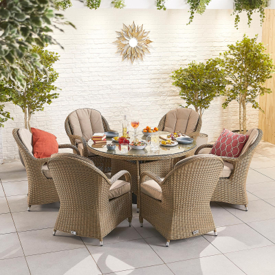 Leeanna 6 Seat Rattan Dining Set - Round Table in Willow