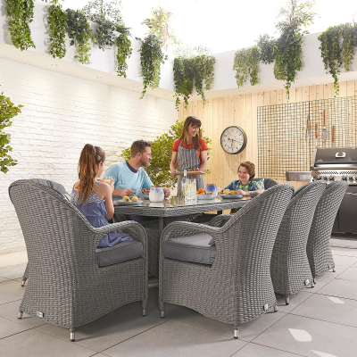Leeanna 8 Seat Rattan Dining Set - Rectangular Table in Slate Grey