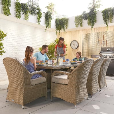 Leeanna 8 Seat Rattan Dining Set - Rectangular Table in Willow