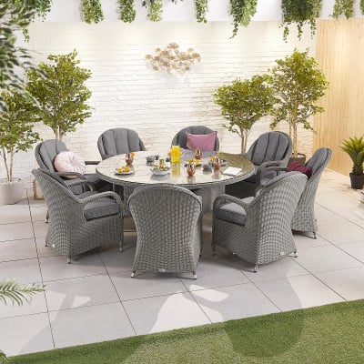 Leeanna 8 Seat Rattan Dining Set - Round Table in Slate Grey