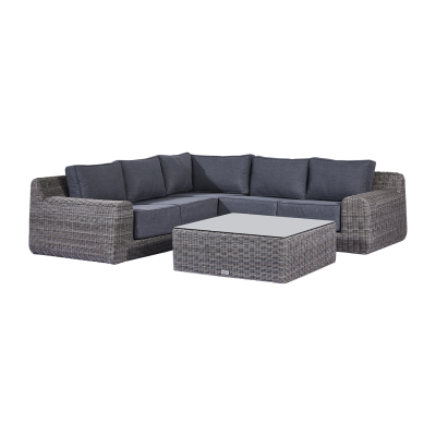 Luxor Rattan Corner Sofa Lounging Set with Square Coffee Table & No Additionals in White Wash