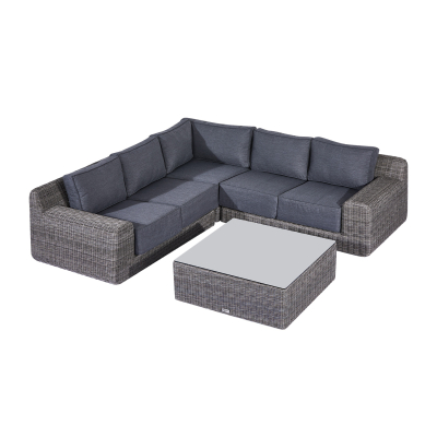 Luxor Rattan Corner Sofa Lounging Set with Square Coffee Table & No Additionals in White Wash