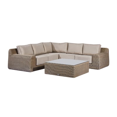 Luxor Rattan Corner Sofa Lounging Set with Square Coffee Table & No Additionals in Willow