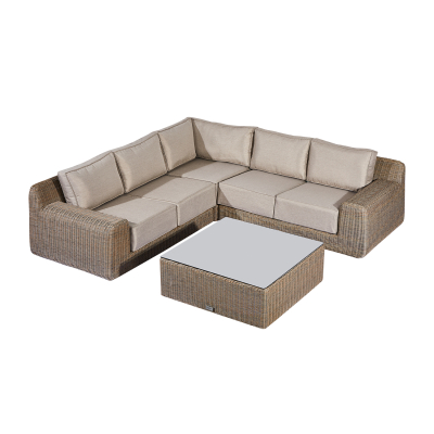 Luxor Rattan Corner Sofa Lounging Set with Square Coffee Table & No Additionals in Willow