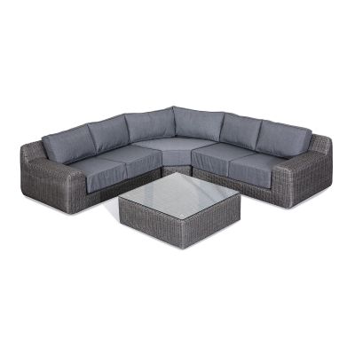 Luxor Rattan Curved Corner Sofa Lounging Set with Square Coffee Table & No Additionals in Slate Grey