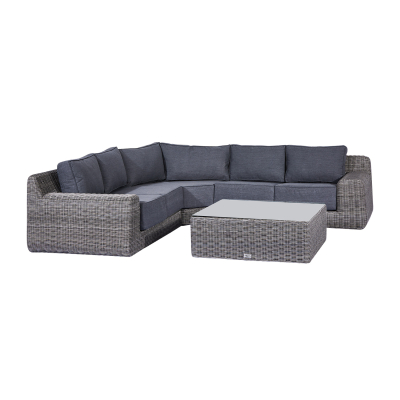 Luxor Rattan Curved Corner Sofa Lounging Set with Square Coffee Table & No Additionals in White Wash