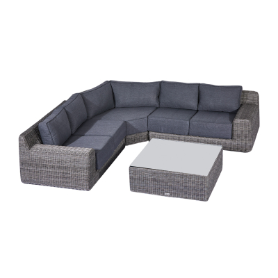 Luxor Rattan Curved Corner Sofa Lounging Set with Square Coffee Table & No Additionals in White Wash