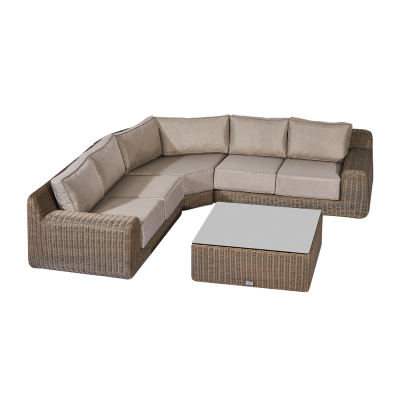 Luxor Rattan Curved Corner Sofa Lounging Set with Square Coffee Table & No Additionals in Willow