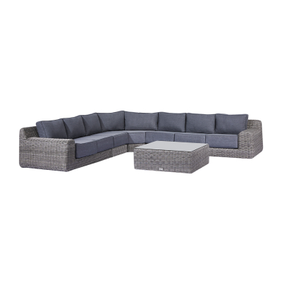Luxor Rattan Deluxe Curved Corner Sofa Lounging Set with Square Coffee Table & No Additionals in White Wash