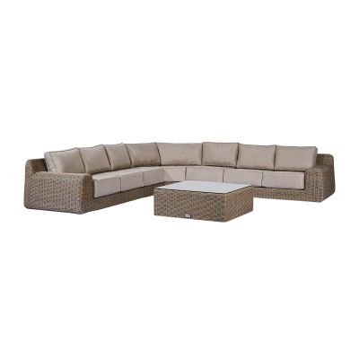 Luxor Rattan Deluxe Curved Corner Sofa Lounging Set with Square Coffee Table & No Additionals in Willow