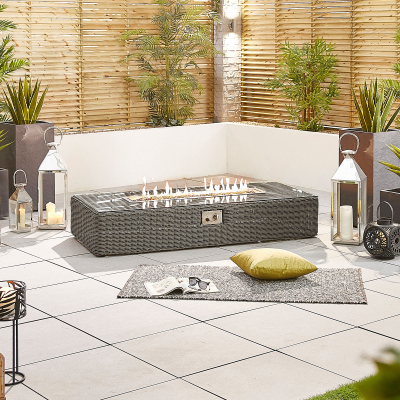 Luxor Rattan Rectangular Gas Fire Pit Coffee Table in Slate Grey