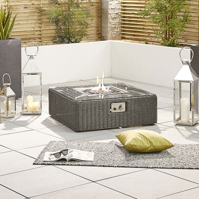 Luxor Rattan Square Gas Fire Pit Coffee Table in Slate Grey