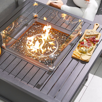 Mercury Square Aluminium Gas Fire Pit Table with Windguard in Graphite Grey