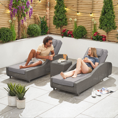 Madison Rattan Sun Lounger Set of 2 and Side Table in Slate Grey