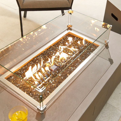 Mars Rectangular Aluminium Gas Fire Pit Table with Windguard in Coffee