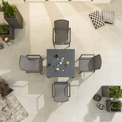 Milano 4 Seat Aluminium Dining Set - Square Table in Graphite Grey