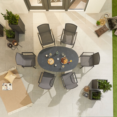 Milano 6 Seat Aluminium Dining Set - Oval Table in Graphite Grey
