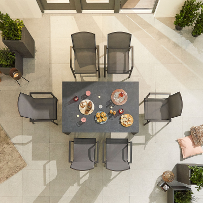 Milano 6 Seat Aluminium Dining Set - Rectangular Table in Graphite Grey