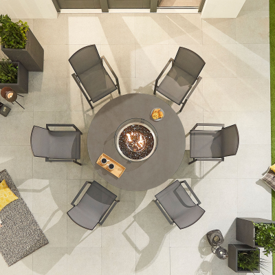 Milano 6 Seat Aluminium Dining Set - Round Gas Fire Pit Table in Graphite Grey