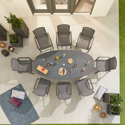 Milano 8 Seat Aluminium Dining Set - Oval Table in Graphite Grey
