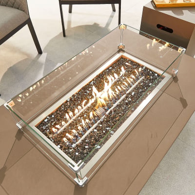 Neptune Rectangular Aluminium Gas Fire Pit Table with Windguard in Coffee