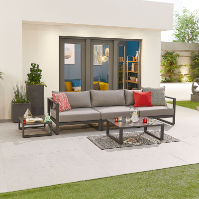 Alessandria Aluminium 3 Seater Sofa Lounging Set with Footstool with Nested Coffee Table & No Armchairs in Graphite Grey
