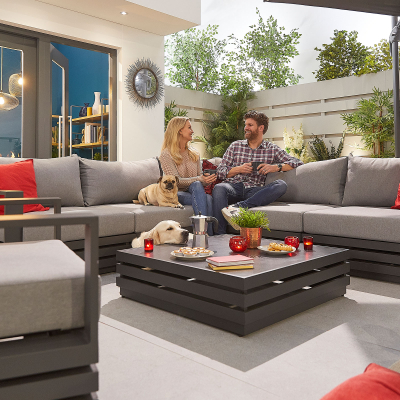 San Marino Aluminium Corner Sofa Lounging Set with Square Coffee Table & 1 Armchair in Graphite Grey