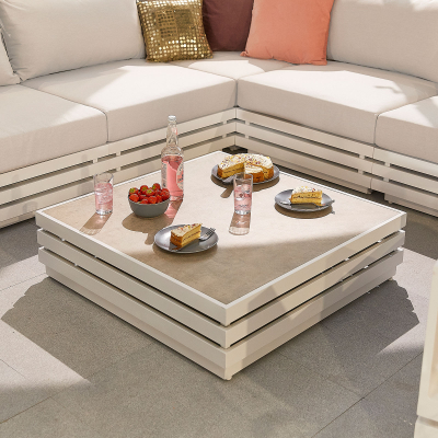 San Marino Aluminium Corner Sofa Lounging Set with Square Coffee Table & 1 Armchair in Chalk White