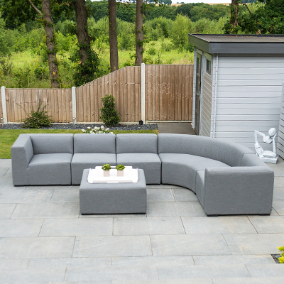 Toft All Weather Fabric Aluminium Curved Corner Sofa Lounging Set with No Table & Footstool in Ash Grey