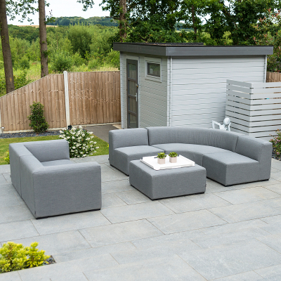 Toft All Weather Fabric Aluminium Curved Corner Sofa Lounging Set with No Table & Footstool in Ash Grey