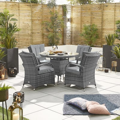 Olivia 4 Seat Rattan Dining Set - Round Table in Grey Rattan