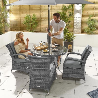 Olivia 4 Seat Rattan Dining Set - Round Table in Grey Rattan