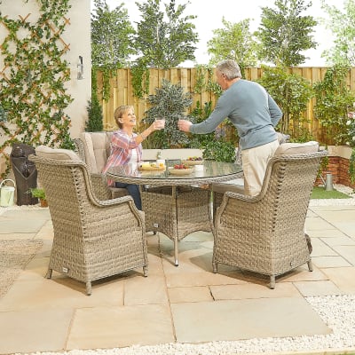 Oyster 4 Seat Rattan Dining Set - Round Table in Oyster
