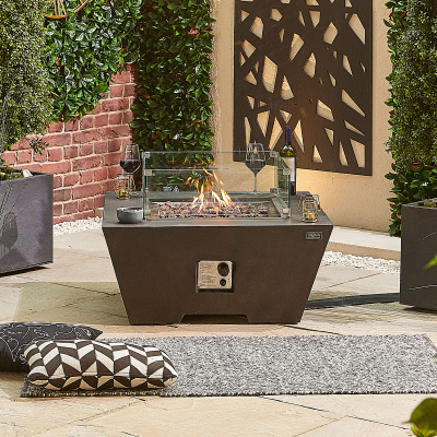 Perth Square GRC Gas Fire Pit Table with Windguard in Coffee