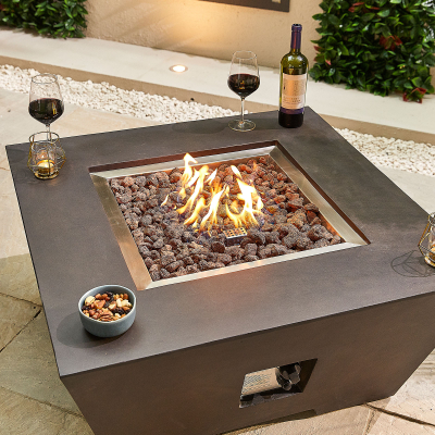 Perth Square GRC Gas Fire Pit Table with Windguard in Coffee