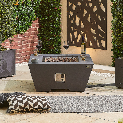 Perth Square GRC Gas Fire Pit Table with Windguard in Dark Grey