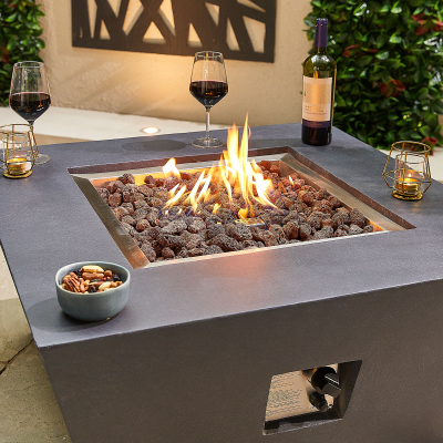 Perth Square GRC Gas Fire Pit Table with Windguard in Dark Grey