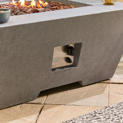 Perth Square GRC Gas Fire Pit Table with Windguard in Light Grey